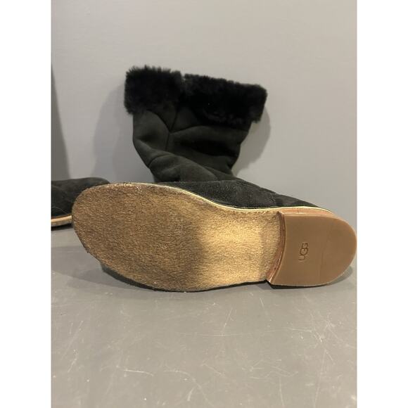 UGG Samantha Tall Knee Boots Black Suede Leather Shearling Womens 8 1008706 Pull - Picture 3 of 5